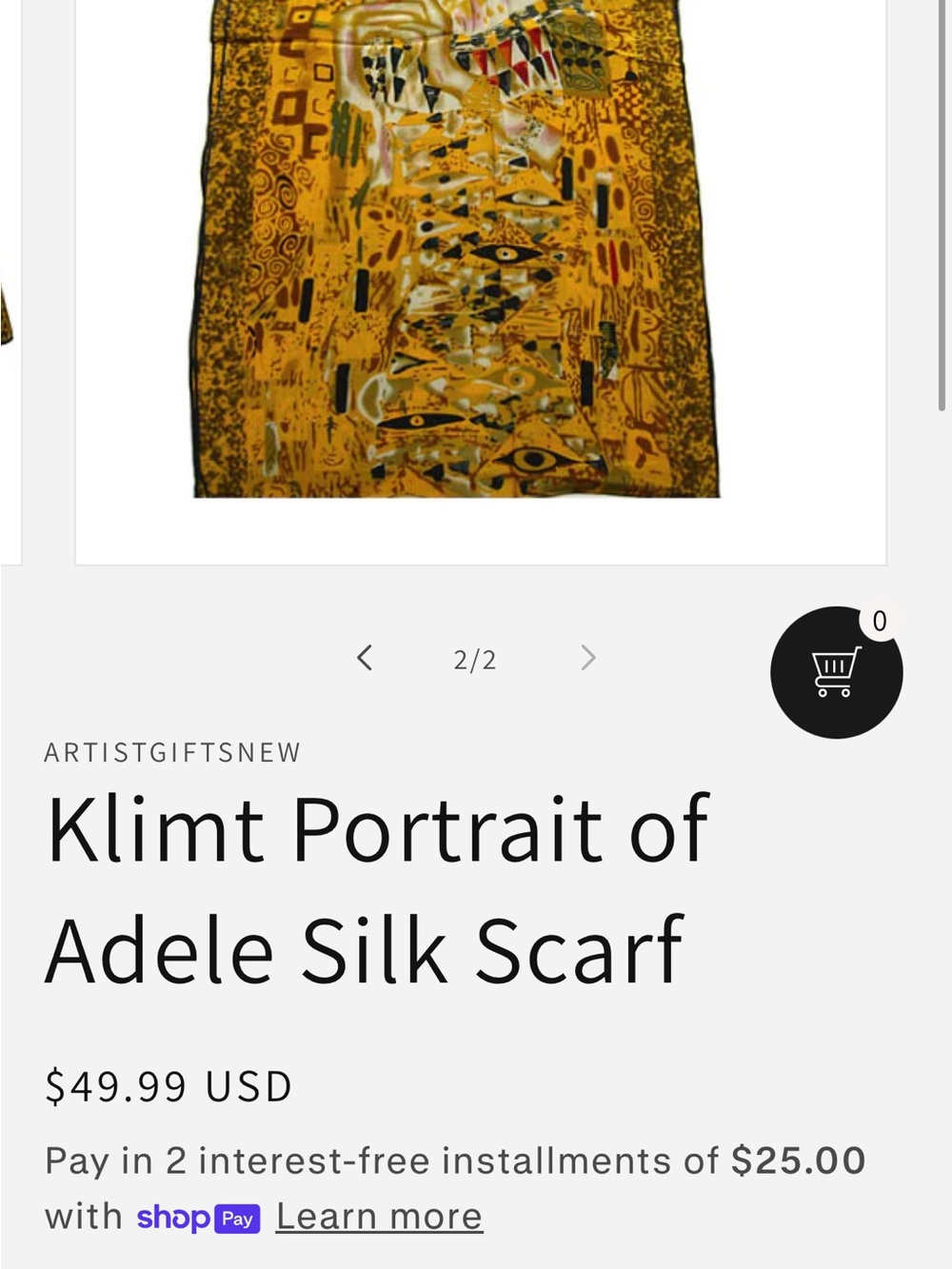 Klimt Portrait of Adele Artistic Woman in Gold 100% Silk Scarf Wall Art - Picture 2 of 7